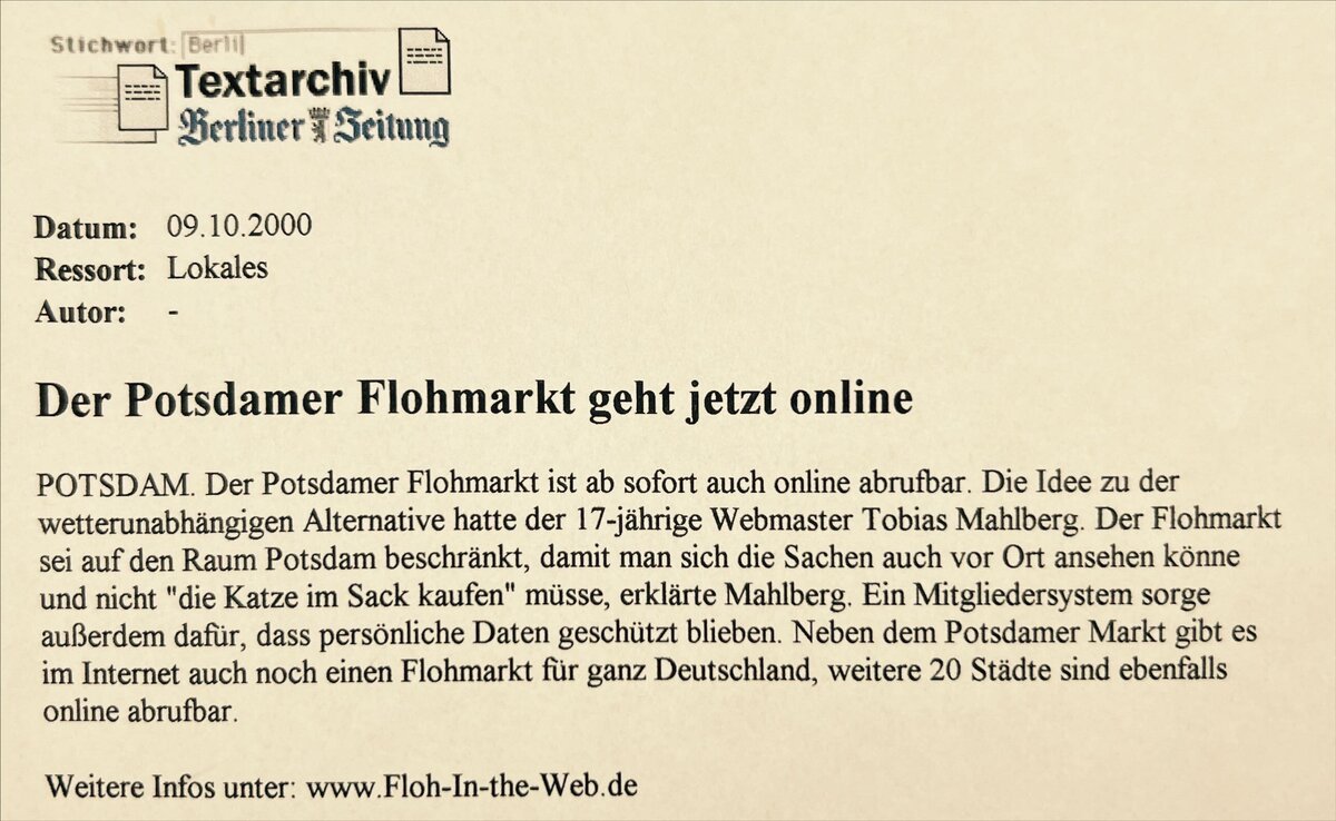 Der Potsdamer Flohmarkt geht jetzt online Der Potsdamer Flohmarkt geht jetzt online