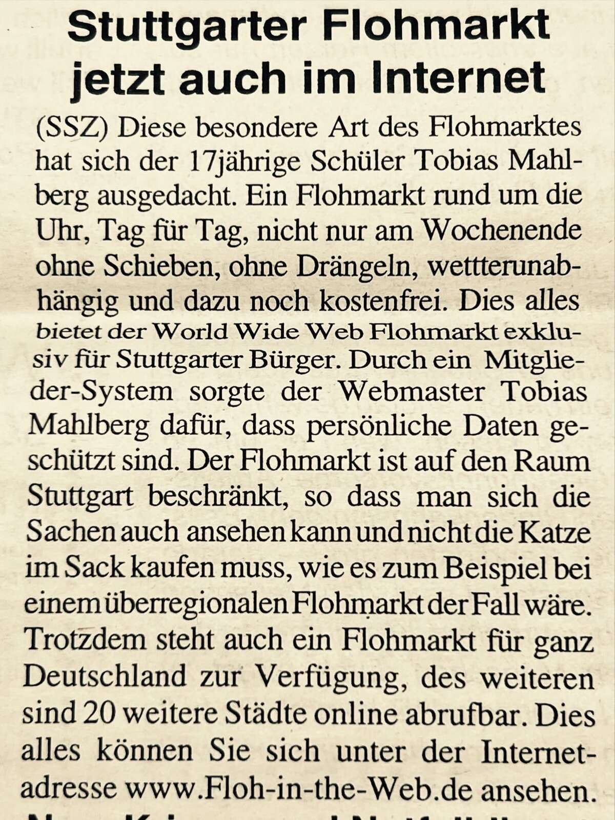 Stuttgarter Flohmarkt jetzt auch im Internet Stuttgarter Flohmarkt jetzt auch im Internet