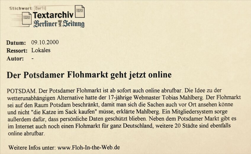 Der Potsdamer Flohmarkt geht jetzt online